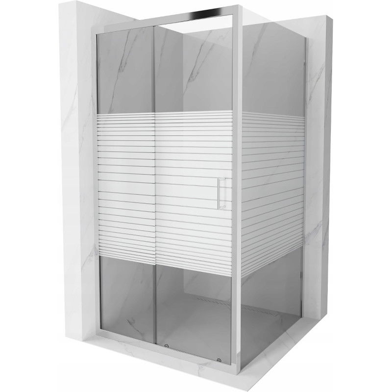 Mexen Apia душ кабина с плъзгане 90 x 90 см, ивици, хром - 840-090-090-01-20