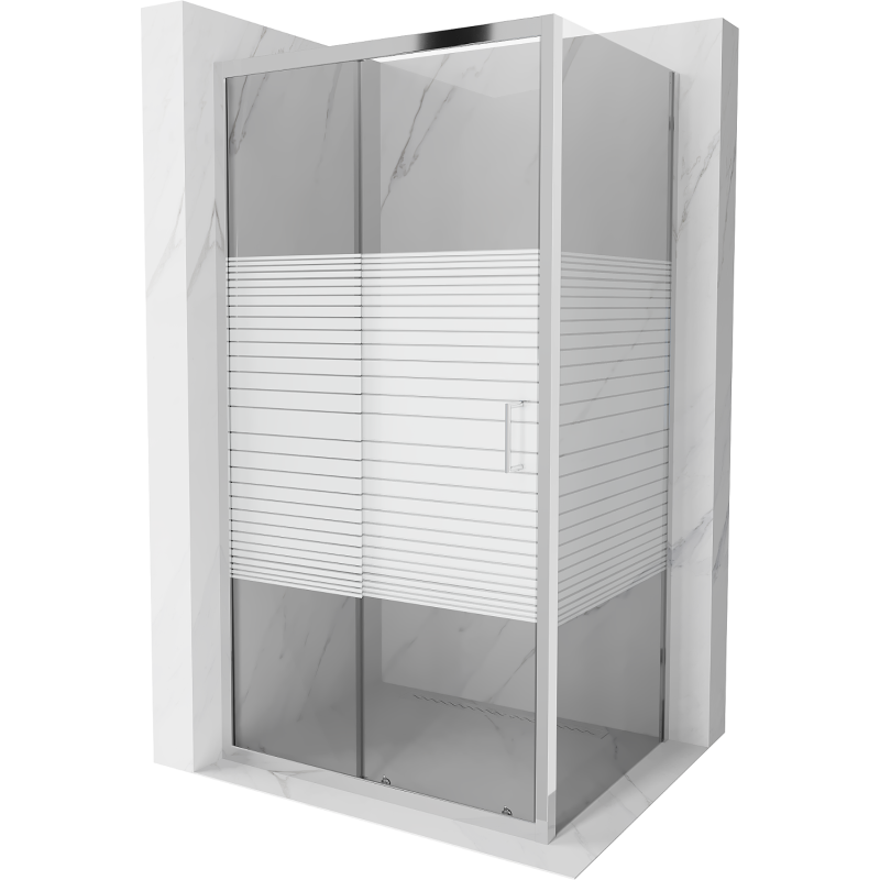 Mexen Apia плъзгаща душ кабина 110 x 100 см, бели ивици, хром - 840-110-100-01-20
