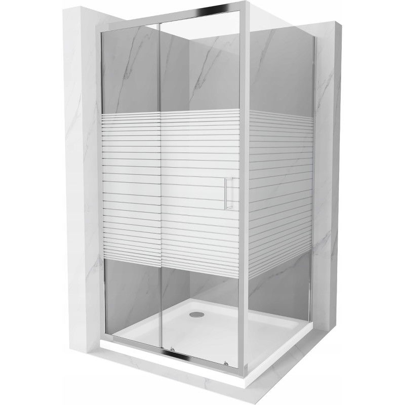 Mexen Apia душ кабина плъзгаща се 90 x 90 см, ивици, хром + поддон Flat - 840-090-090-01-20-4010