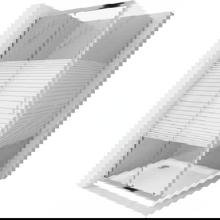 Mexen Apia разтегаема душ кабина 90 x 90 см, бели ивици, хром + корито Flat - 840-090-090-01-20-4010