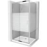 Разтегателна душ кабина Mexen Apia 90 x 100 см, бели линии, хром + корито Flat - 840-090-100-01-20-4010