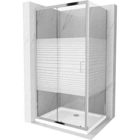 Mexen Apia плъзгаща се душ кабина 140 x 100 см, бели ивици, хром + корито Flat - 840-140-100-01-20-4010