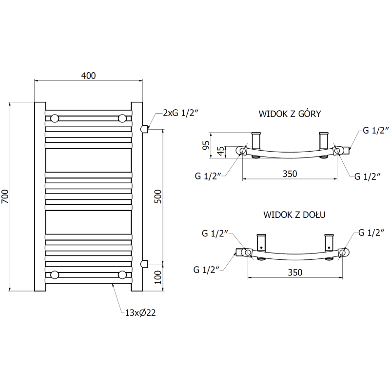Mexen Ares страничен радиатор за баня 700 x 400 мм, 240 W, черен - W102-0700-400-00-70-S
