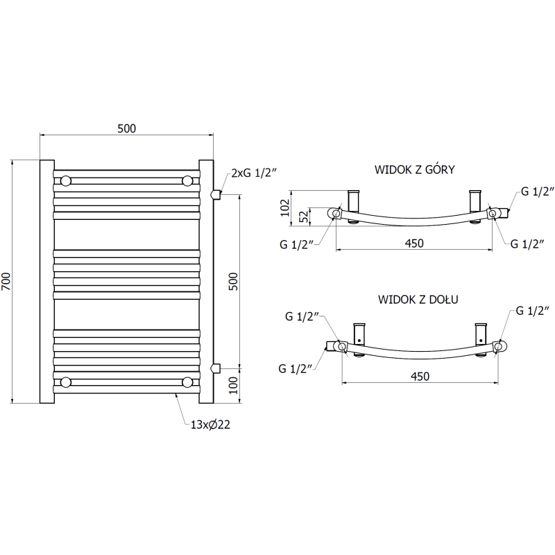 Mexen Ares страничен радиатор за баня 700 x 500 mm, 286 W, бял - W102-0700-500-00-20-S