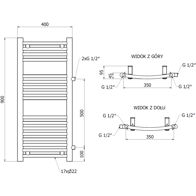 Mexen Ares страничен радиатор за баня 900 x 400 mm, 312 W, черен - W102-0900-400-00-70-S