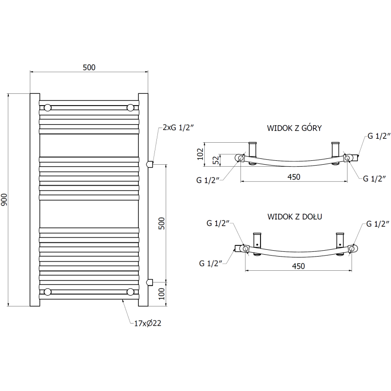 Mexen Ares страничен радиатор за баня 900 x 500 мм, 372 W, бял - W102-0900-500-00-20-S