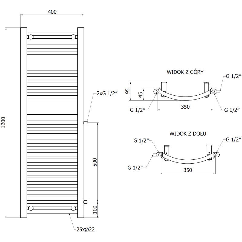 Mexen Ares страничен радиатор за баня 1200 x 400 мм, 442 W, черен - W102-1200-400-00-70-S