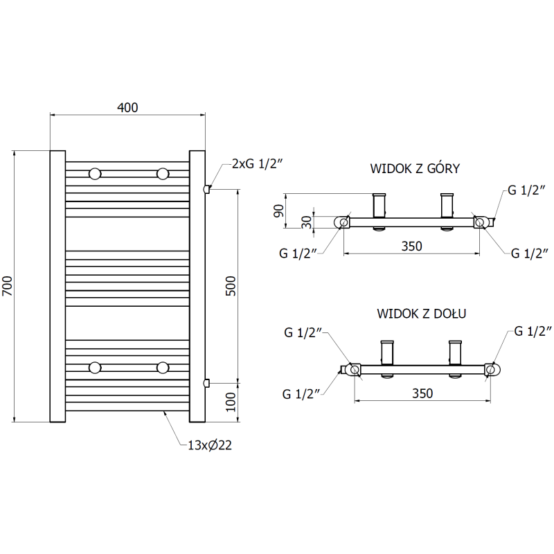 Mexen Mars страничен радиатор за баня 700 x 400 mm, 238 W, черен - W110-0700-400-00-70-S