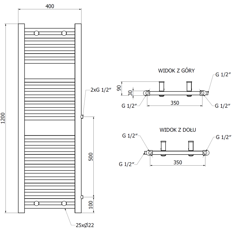 Mexen Mars страничен радиатор за баня 1200 x 400 mm, 439 W, бял - W110-1200-400-00-20-S