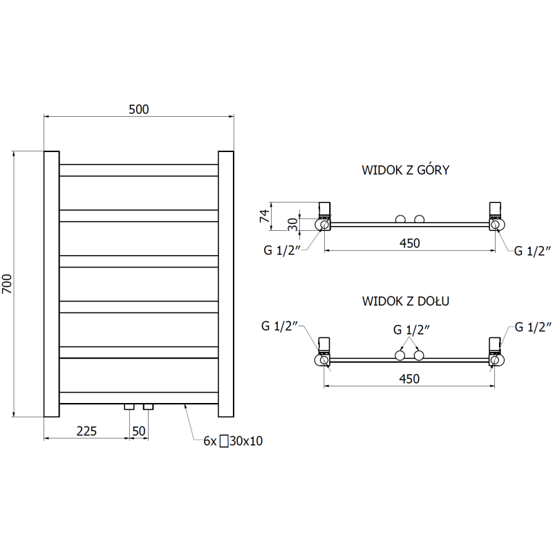 Mexen Bolt радиатор за баня 700 x 500 мм, 188 W, черен - W126-0700-500-00-70