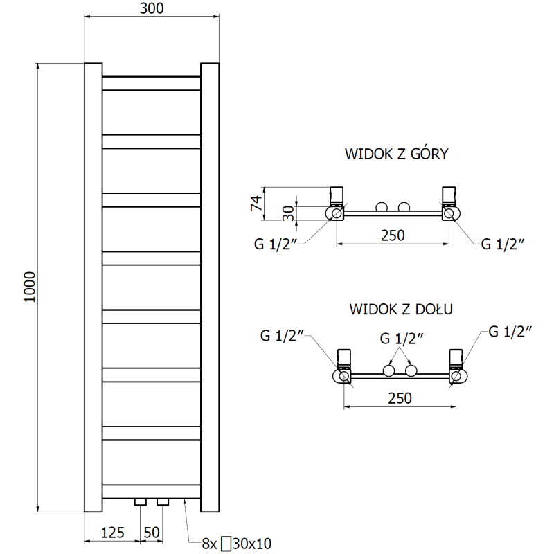Mexen Bolt радиатор за баня 1000 x 300 мм, 197 W, черен - W126-1000-300-00-70