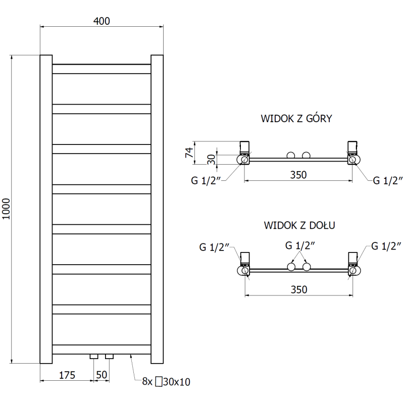 Mexen Bolt радиатор за баня 1000 x 400 мм, 228 W, антрацит - W126-1000-400-00-66