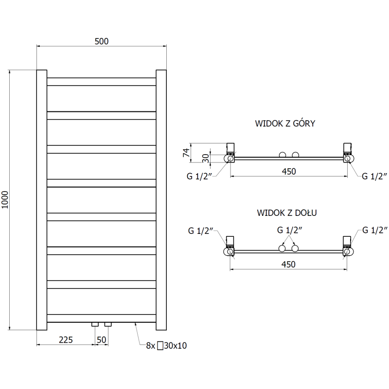 Mexen Bolt банен радиатор 1000 x 500 мм, 259 W, черен - W126-1000-500-00-70