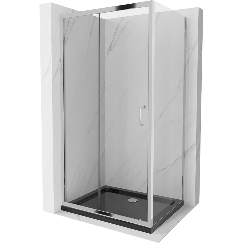Mexen Apia плъзгаща се душ кабина 100 x 70 см, прозрачна, хром + корито Flat, черно