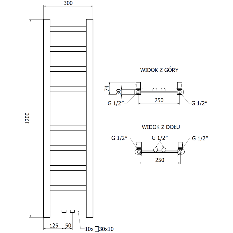 Mexen Bolt радиатор за баня 1200 x 300 мм, 189 W, хром - W126-1200-300-00-01