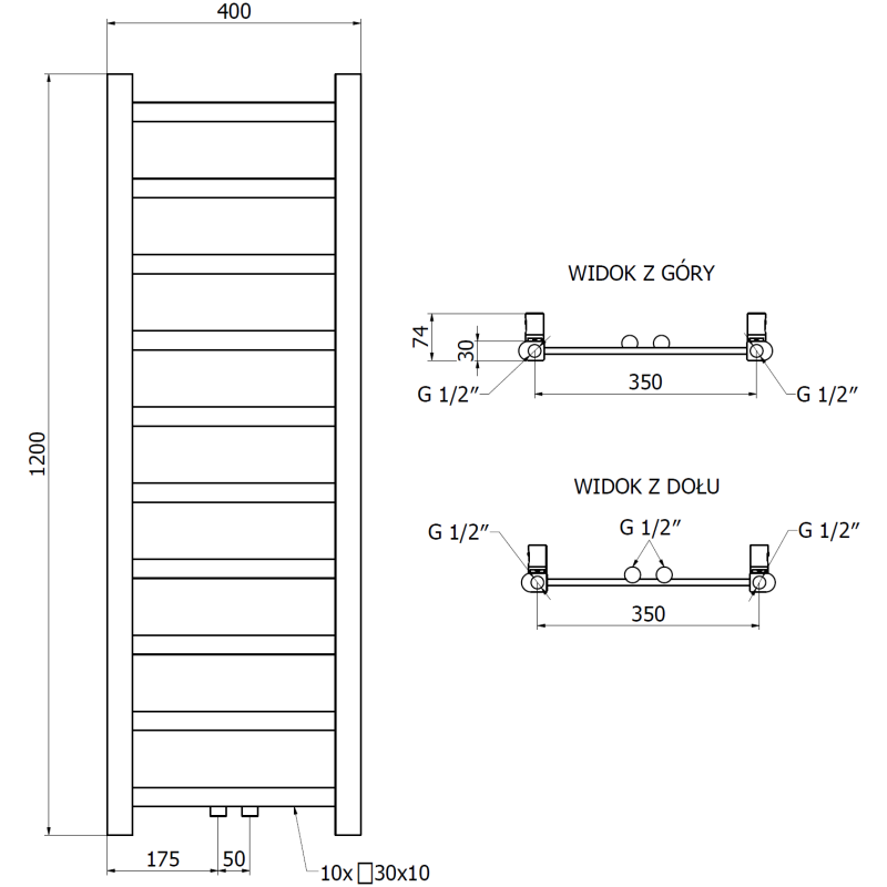 Mexen Bolt радиатор за баня 1200 x 400 мм, 220 W, хром - W126-1200-400-00-01