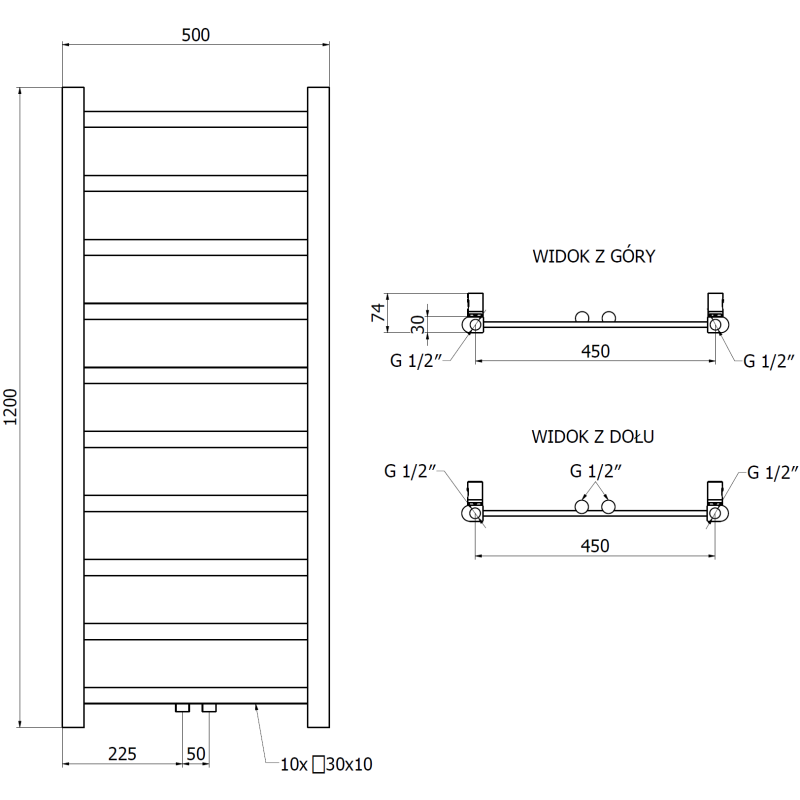 Mexen Bolt радиатор за баня 1200 x 500 мм, 318 W, черен - W126-1200-500-00-70
