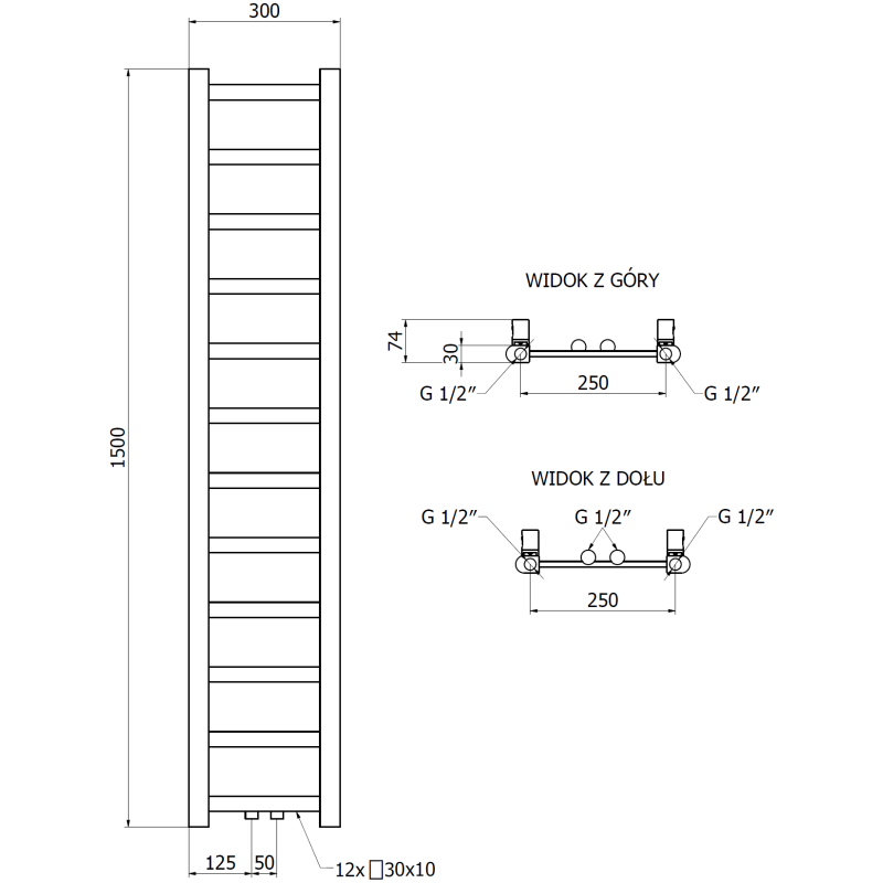 Mexen Bolt радиатор за баня 1500 x 300 мм, 295 W, бял - W126-1500-300-00-20