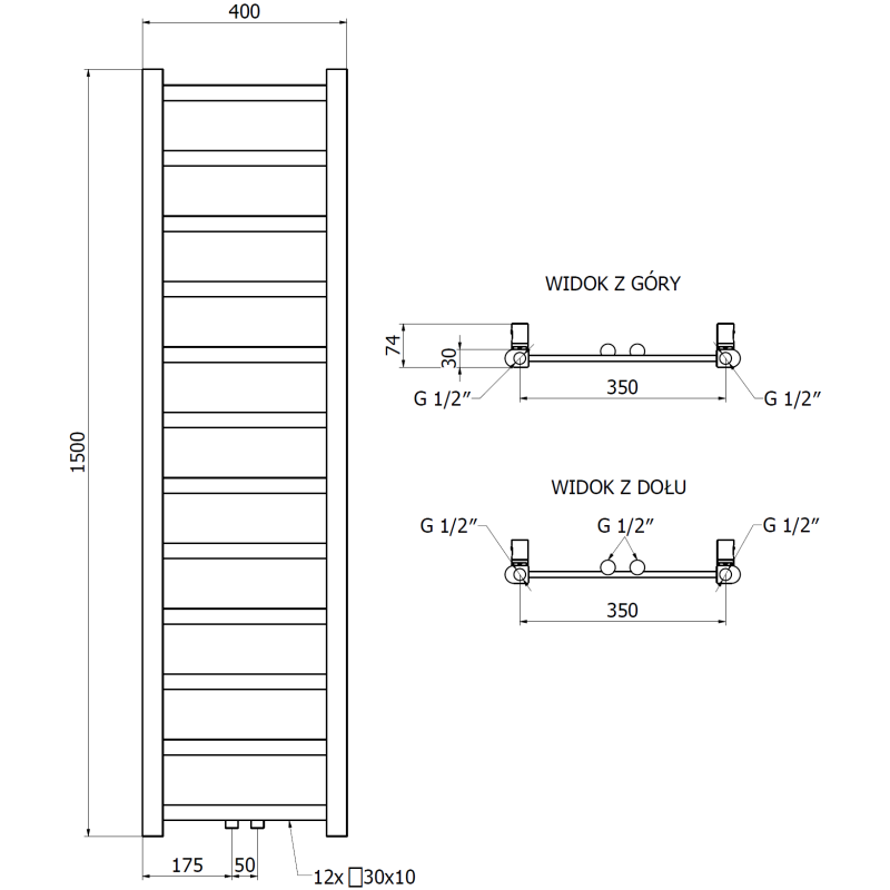 Mexen Bolt радиатор за баня 1500 x 400 мм, 342 W, бял - W126-1500-400-00-20