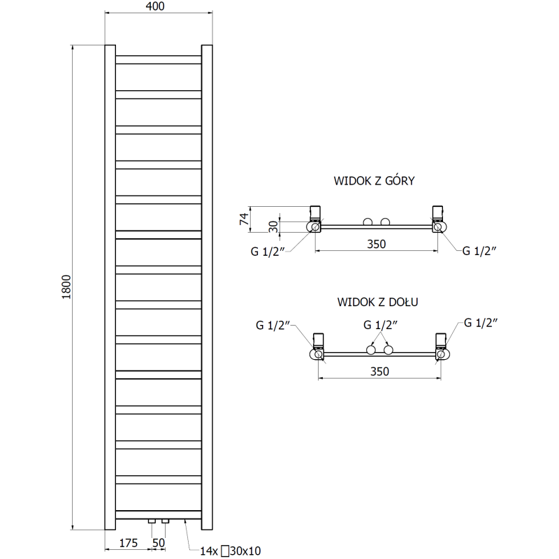 Mexen Bolt радиатор за баня 1800 x 400 мм, 406 W, антрацит - W126-1800-400-00-66
