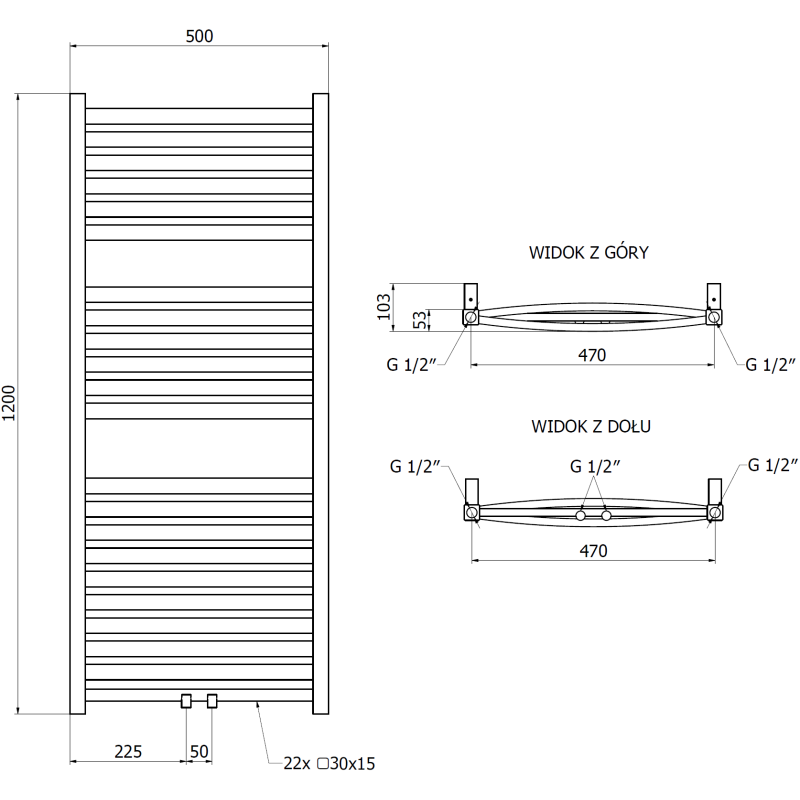 Mexen Zing радиатор за баня 1200 x 500 мм, 513 W, черен - W128-1200-500-00-70
