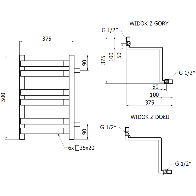 Mexen Loop радиатор за баня 500 x 375 мм, 253 W, бял - W129-0500-350-00-20