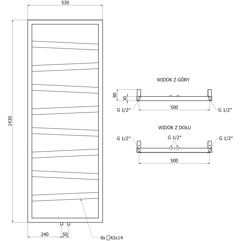 Mexen Zoom декоративен радиатор за баня 1430 x 530 мм, 477 W, бял - W130-1430-530-00-20