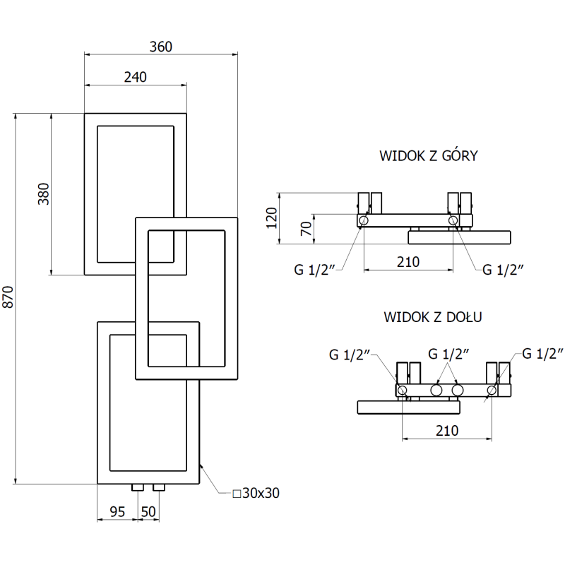 Mexen Grid декоративен радиатор за баня 870 x 360 mm, 209 W, черен - W215-0870-360-00-70