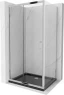 Mexen Apia душ кабина разтегляема 140 x 90 см, прозрачна, хром + поддън Flat, черен - 840-140-090-01-00-4070
