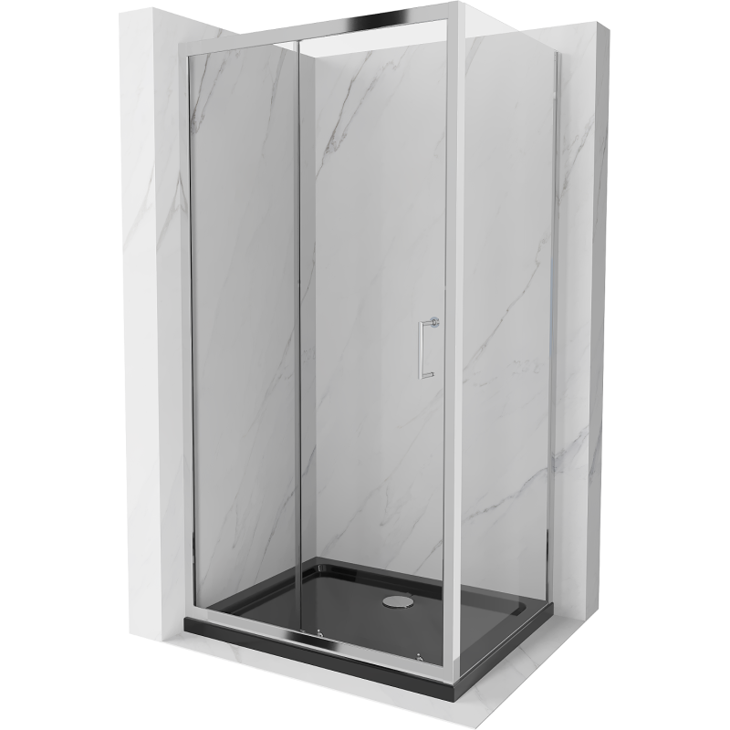 Mexen Apia плъзгаща се душ кабина 140 x 100 см, прозрачна, хром + корито Flat, черен - 840-140-100-01-00-4070