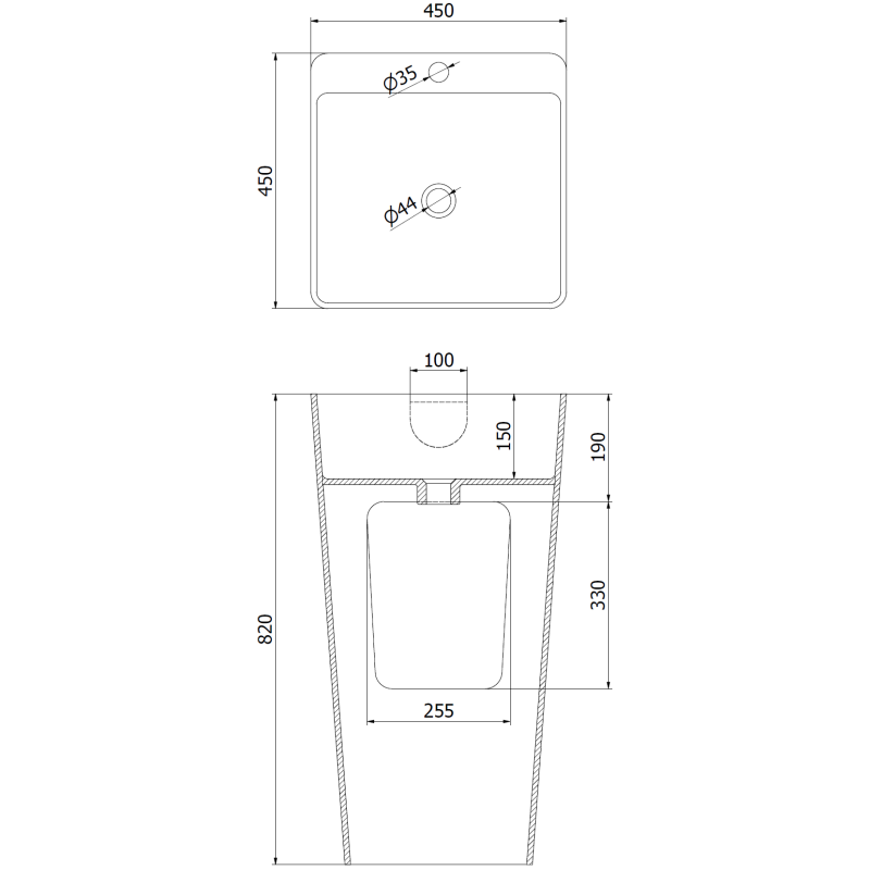 Mexen Neva свободностояща мивка от конгломерат 45 x 45 cm, бяла мат - 26614500