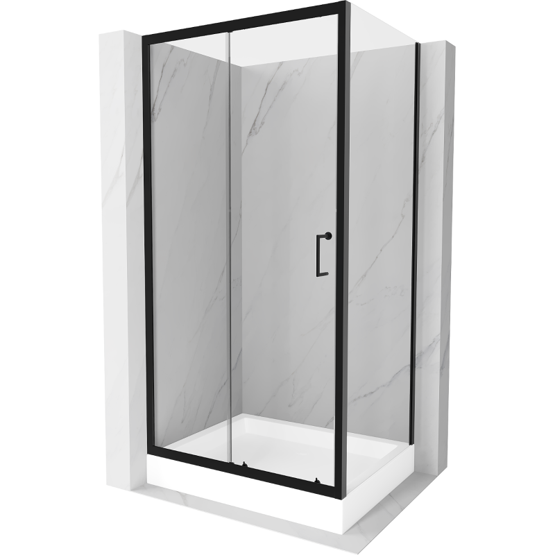 Mexen Apia плъзгаща се душ кабина 120 x 80 см, прозрачна, черна + корито Рио - 840-120-080-70-00-4510