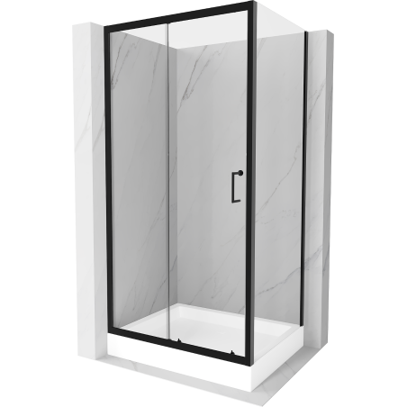 Mexen Apia плъзгаща се душ кабина 120 x 80 см, прозрачна, черна + корито Рио - 840-120-080-70-00-4510