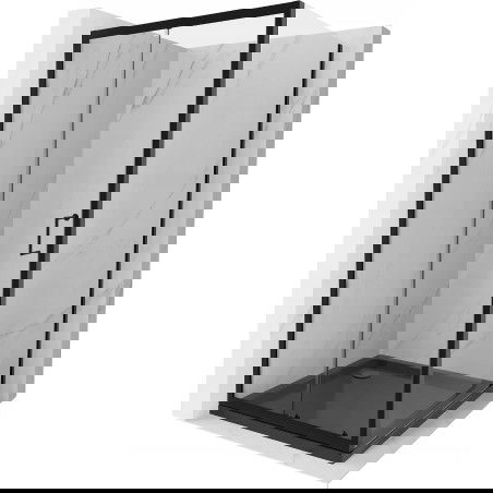 Mexen Apia плъзгаща се душ кабина 90 x 90 см, прозрачна, черна + плосък поддушов съд, черен - 840-090-090-70-00-4070B