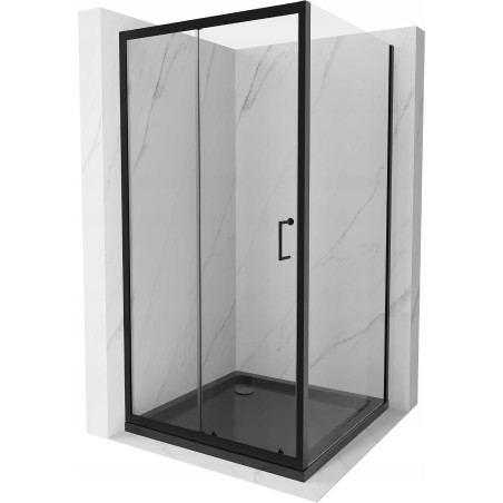 Mexen Apia плъзгаща се душ кабина 100 x 100 см, прозрачна, черна + душ тава Flat,