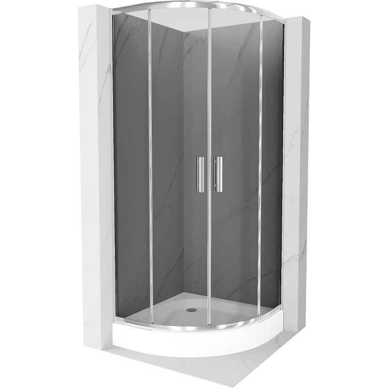 Mexen Rio полукръгла душ кабина 70 x 70 см, графит, хром + поддушово корито ,