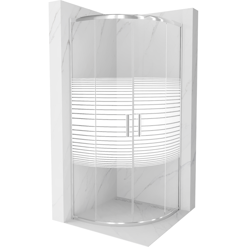 Mexen Rio полукръгла душ кабина 80 x 80 см, бели ленти, хром - 863-080-080-01-20