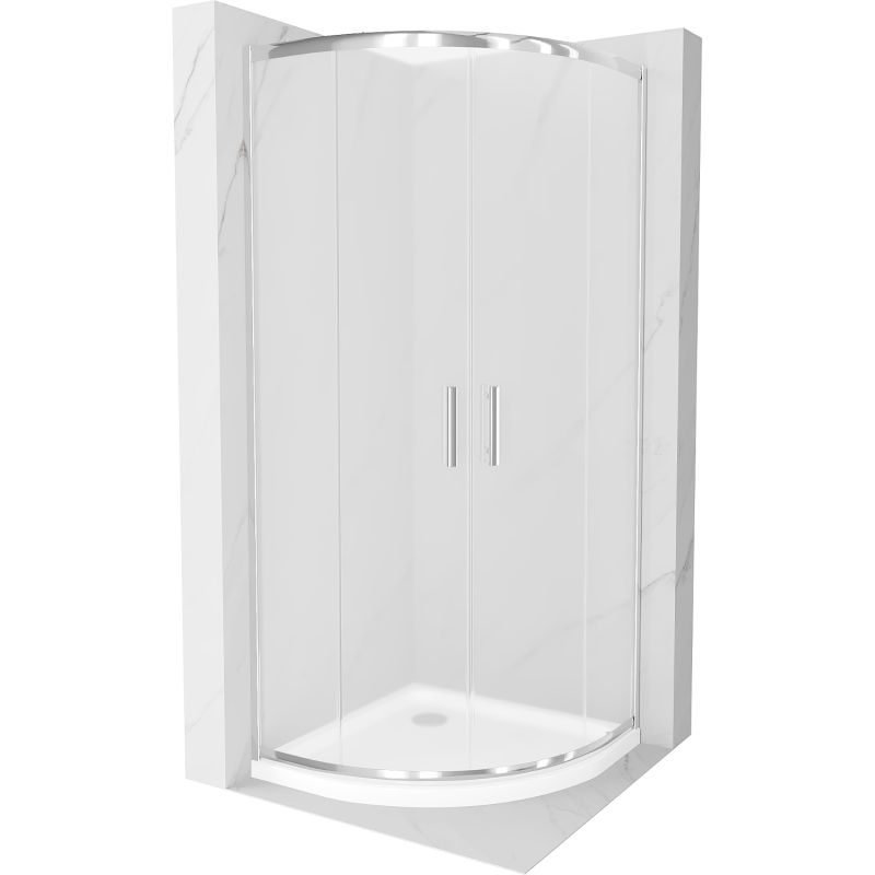 Mexen Rio полукръгла душ кабина 90 x 90 cm, матирано, хром + поддушово корито Flat, бял - 863-090-090-01-30-4110