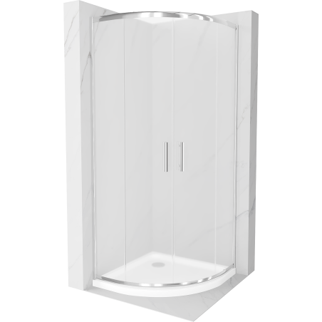 Mexen Rio полукръгла душ кабина 90 x 90 cm, матирано, хром + поддушово корито Flat, бял - 863-090-090-01-30-4110