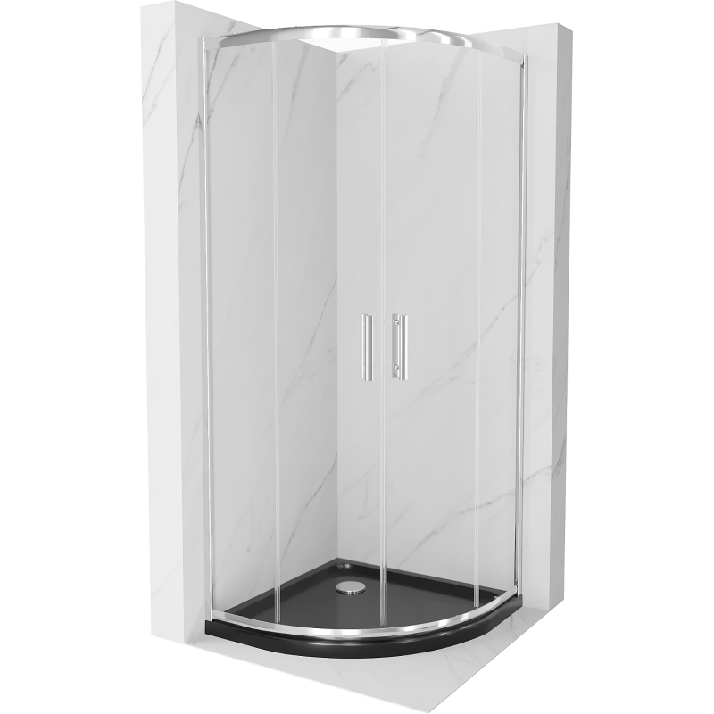 Mexen Rio полукръгла душ кабина 80 x 80 см, прозрачна, хром + корито Flat, черно