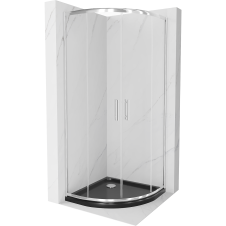 Mexen Rio полукръгла душ кабина 80 x 80 см, прозрачна, хром + корито Flat, черно