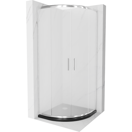 Мексен Рио душ кабина полуоблъглена 90 x 90 см, матирано стъкло, хром + Flat под, черен - 863-090-090-01-30-4170