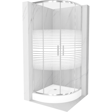 Mexen Rio полукръгла душ кабина 80 x 80 cm, бели ленти, хром + корито Rio, бял - 863-080-080-01-20-4710