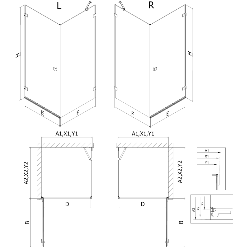 Mexen Lunar-B лява отваряща се душ кабина 85 x 70 см, прозрачна, хром