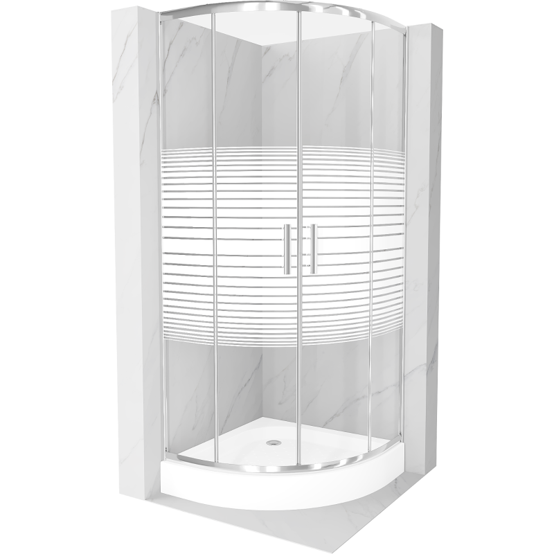 Мексен Рио ъглова душ кабина 90 x 90 см, бели ленти, хром + корито Рио, бял - 863-090-090-01-20-4710