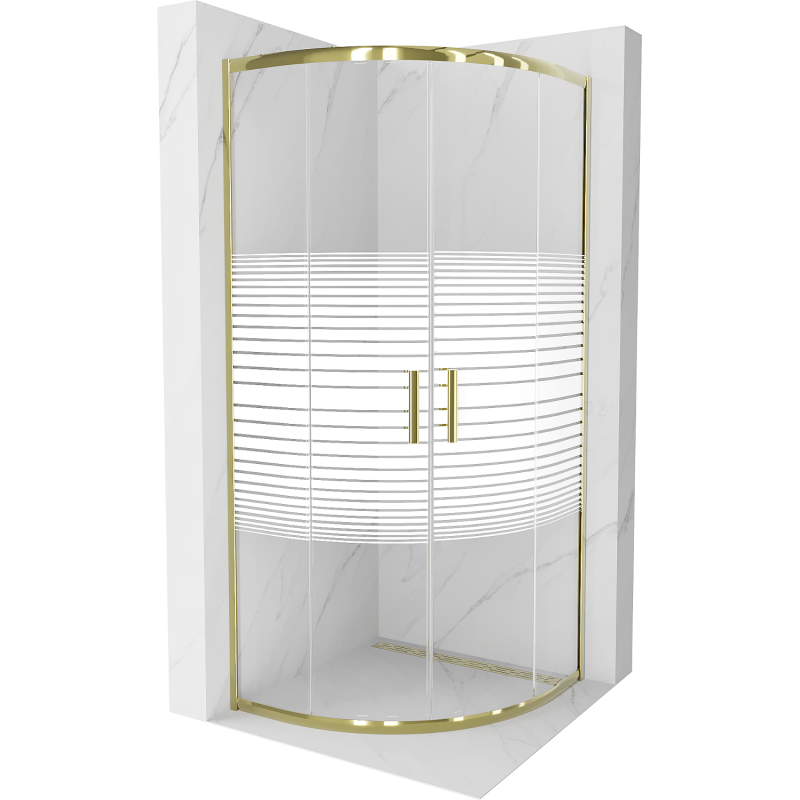 Mexen Rio душ кабина полукръгла 90 x 90 см, бели ивици, златна - 863-090-090-50-20