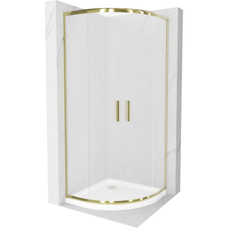 Mexen Rio полукръгла душ кабина 80 x 80 cm, матирано стъкло, златна + корито Flat, бяло - 863-080-080-50-30-4110G