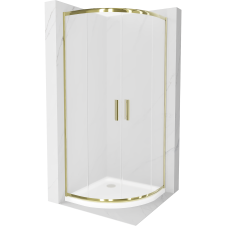 Mexen Rio полукръгла душ кабина 80 x 80 cm, матирано стъкло, златна + корито Flat, бяло - 863-080-080-50-30-4110G