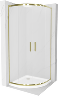 Mexen Rio полуокръгла душ кабина 90 x 90 см, матирана, златна + поддушово корито Flat, бяла - 863-090-090-50-30-4110G