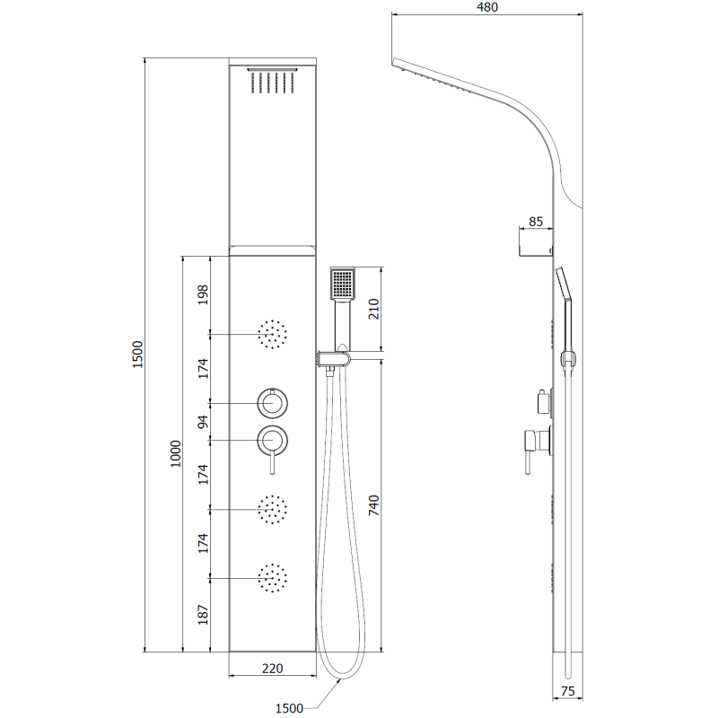 Mexen Borg душ панел, бял - 7615-03-20